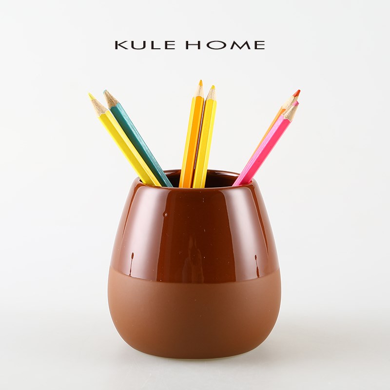 KULE HOME 毛笔笔筒学生办公室桌面收纳复古笔盒陶瓷大容量毛笔筒