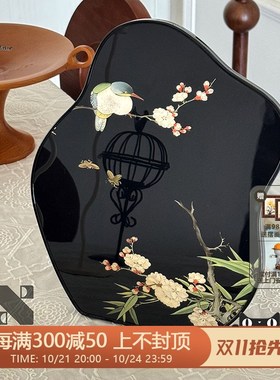 《喜上眉梢》新中式餐厅桌面装饰画餐边柜摆台花鸟餐厅摆画