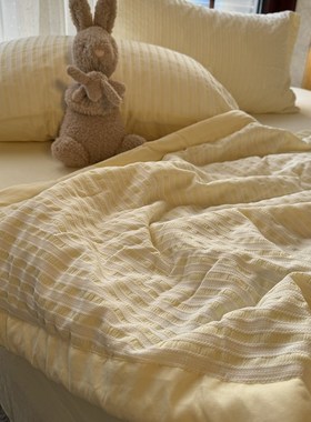 韩国ins风奶油黄色织提花夏凉被3四件套夏季单双人空调被薄被子软