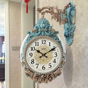 石英钟客厅双面挂钟欧式大气静音钟表创意家用墙挂表个性装饰时钟