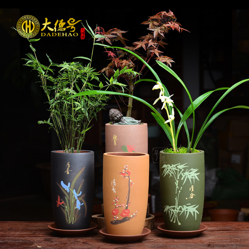 紫砂兰花盆室内盆栽绿植文竹花盆梅兰竹菊创意简约古典陶瓷花盆