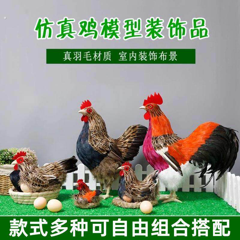 仿真鸡模型公鸡标本超市直播间装饰道具母鸡摆件土鸡下蛋小鸡玩偶