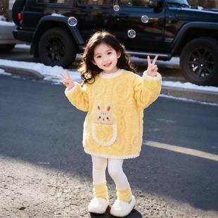 罩衣女宝宝外穿洋气冬加厚反穿衣儿童羽绒服防脏围裙罩衫 吃饭围兜