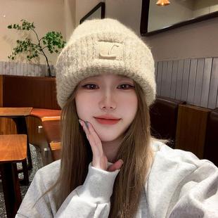 大头围粗毛线帽子女秋冬季 宽松保暖堆堆冷帽大脸显脸小针织护耳帽