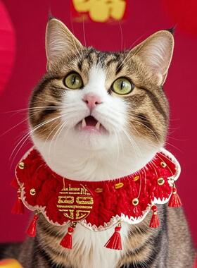 宠物陪嫁装饰猫咪结婚围脖狗狗口水巾结婚围兜装扮红色喜庆项圈