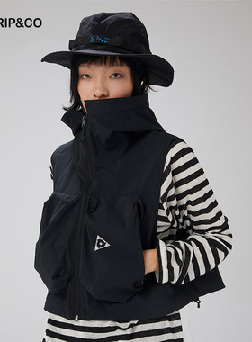 TRIP&CO纯色开衫连帽外穿马甲外套春秋潮流工装立体口袋设计夹克