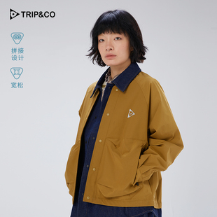 TRIP&CO2025新款 复古休闲舒适通勤牛仔拼接假两件外套 男女同款