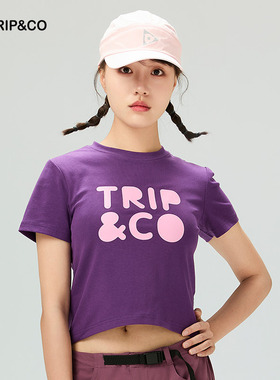 TRIP&CO2025夏季设计感撞色印花短T百搭休闲短袖