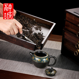 储茶盒子茶道分茶盘茶具零配件 普洱茶盒家用竹制茶饼收纳盒抽屉式