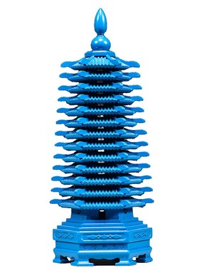 蓝色桃木雕刻十三层文昌塔摆件实木13层文昌塔客厅书房装饰工艺品