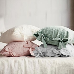 简约风纯色亚麻枕头套家用绑带枕套亲H肤透气48X74CM定制尺寸 夏季