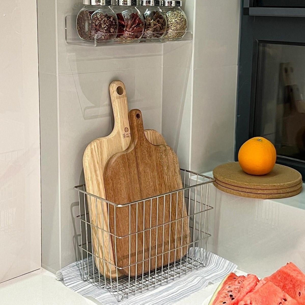 不锈钢收纳篮厨房收纳筐菜板砧板储物架置物筐沥水收纳整理篮子