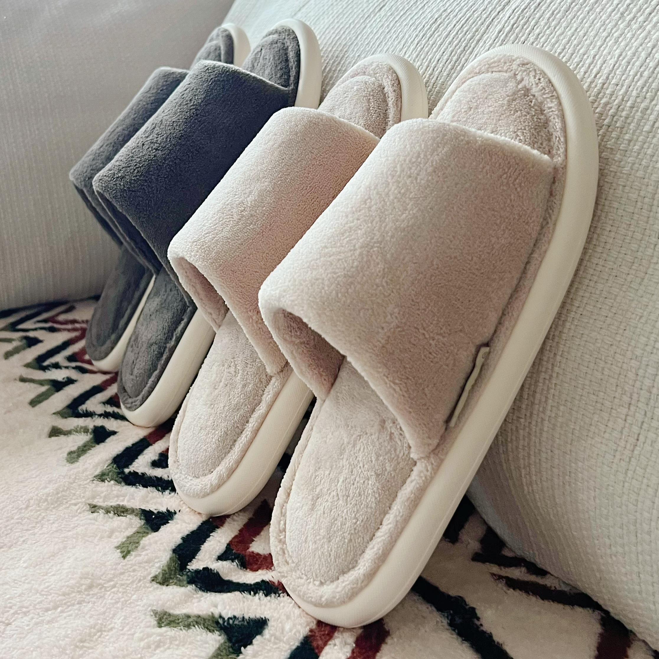 日式木地板静音开口亚麻棉拖鞋女秋冬家居室内软底防滑男防大码