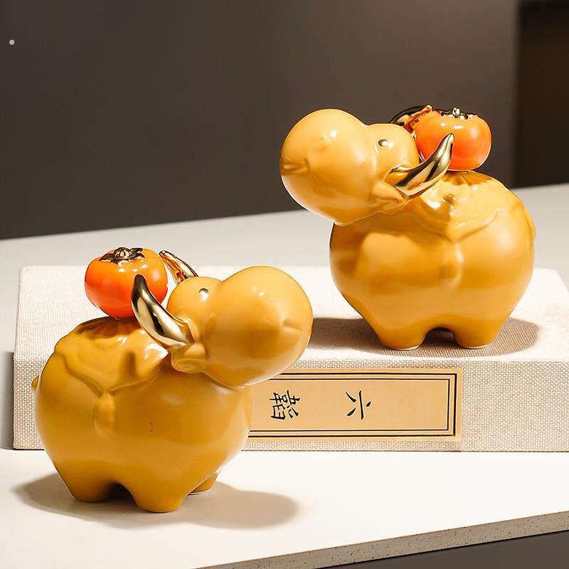 牛气冲天牛柿摆件店铺开业办公室乔迁装饰品运势如虹创意陶瓷摆设
