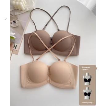 2025双排前扣半杯美背小平胸聚拢内衣女无钢圈无肩带隐形性感文胸
