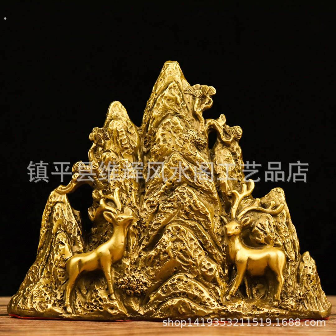 黄铜山鹿背靠青山路路畅通摆件铜对鹿家居办公室乔迁装饰工艺礼品