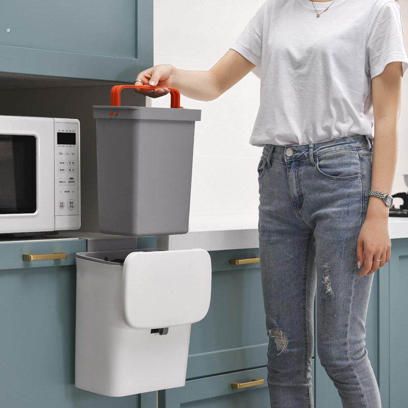壁挂垃圾桶厨房整体橱柜门可挂家用带盖子悬挂水槽创意不弯腰垃圾