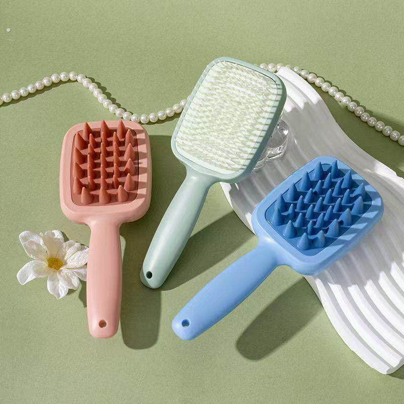 粗齿和细齿的双面手柄洗发水刷，干湿头皮梳子，气垫蓬松梳子随身