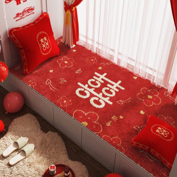 结婚飘窗垫婚房装饰红色喜庆窗台垫家用卧室四季通用阳台满铺坐垫