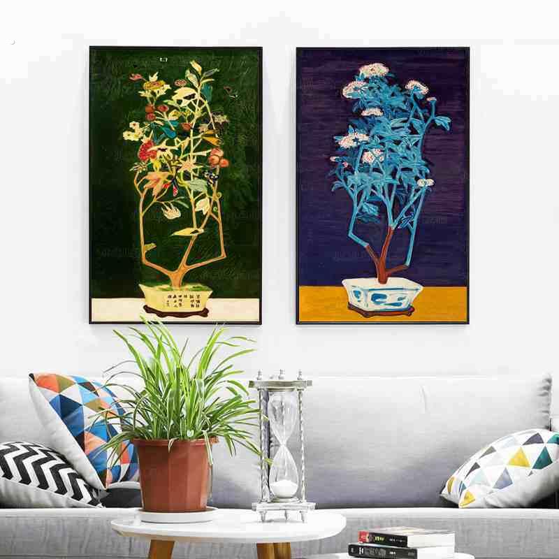 常玉《荷》中式背景墙无框画壁画玄关客厅装饰画挂画饭厅芯