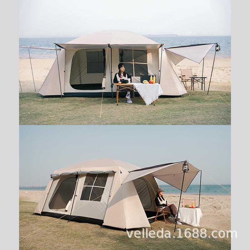 大帐篷户外双层加厚黑胶涂银露营两房二室一厅家庭野营多X20