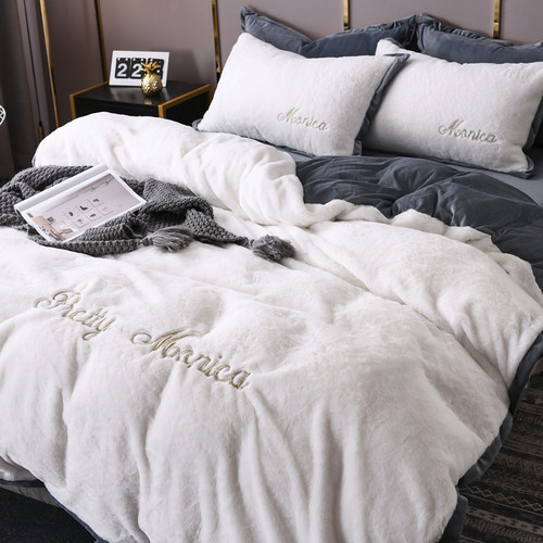 兔兔绒四件套加厚双面绒珊瑚绒法兰绒床单被套床笠床上冬季