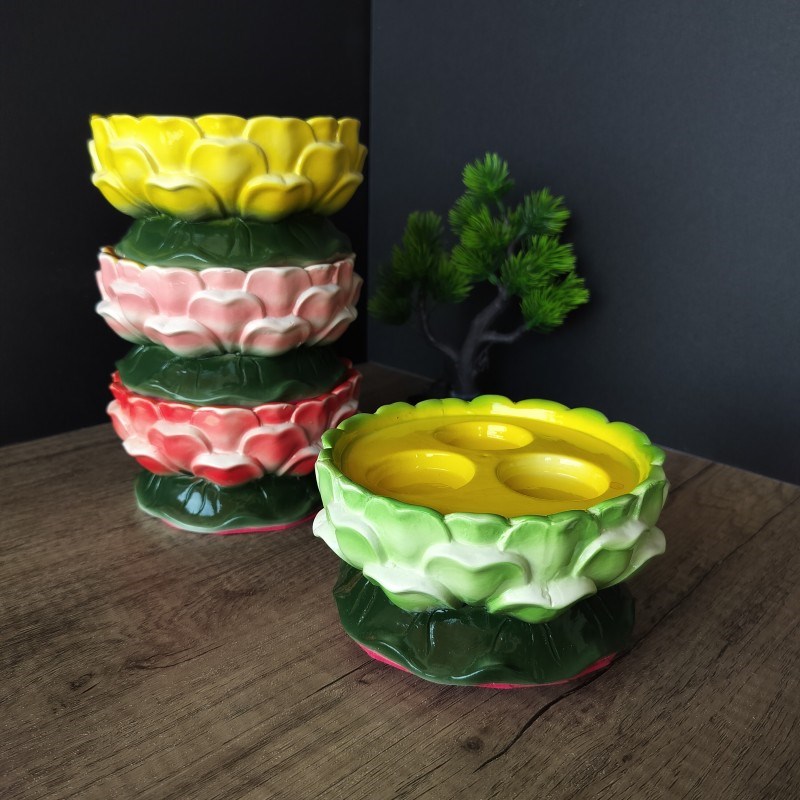 新款陶瓷酥油灯灯座莲花灯灯座家用烛台酥油灯灯座三星一星七彩色