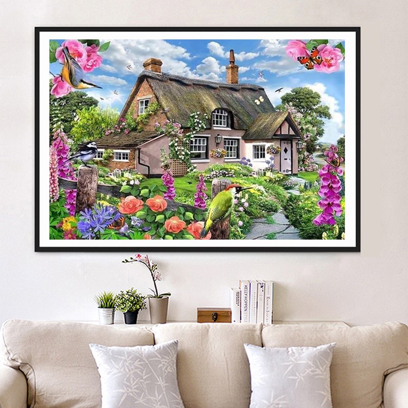 2024新款卧室5D钻石画风景小幅梦幻花园小屋客厅手工点贴钻十字绣