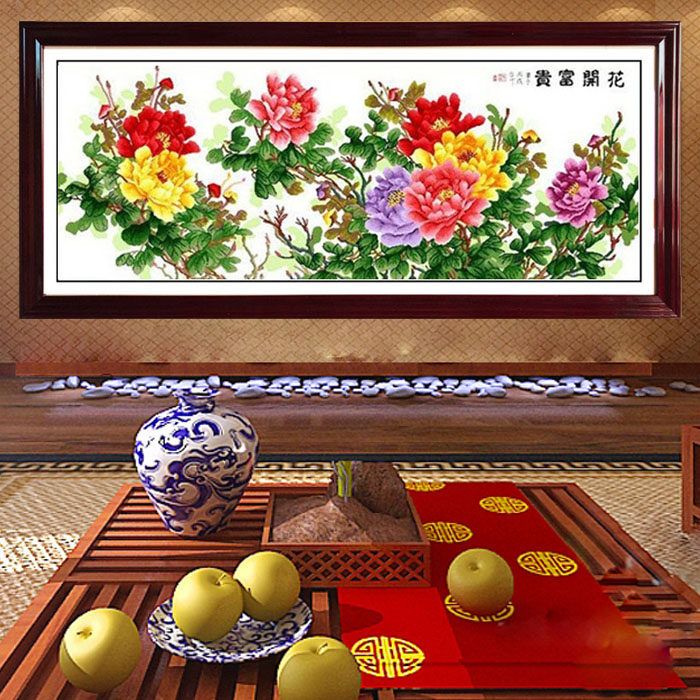 带框架十字绣成品六尺牡丹花开富贵大幅装饰画已装裱完手工绣好的,居家布艺,十字绣成品,淘宝优惠券,粉丝福利购,淘宝优惠卷