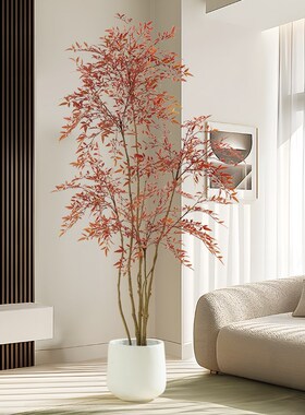 仿真植物红叶南天竹客厅电视柜落地盆栽大型仿生绿植室内装饰假树