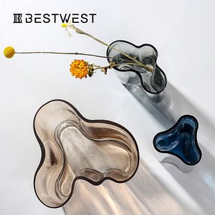 博西家居传奇湖泊造型玻璃花瓶风家居软装饰品花器