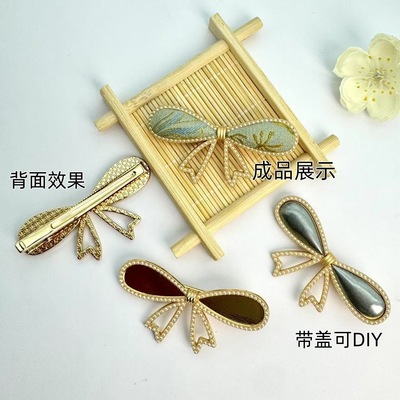 纤纤宋锦diy发夹复古合金丝带蝴蝶结边夹底胚配件材料