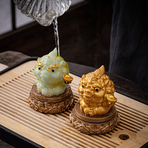 时来运转貔貅变色茶宠一对招财茶桌茶具泡茶可爱摆设可养茶玩