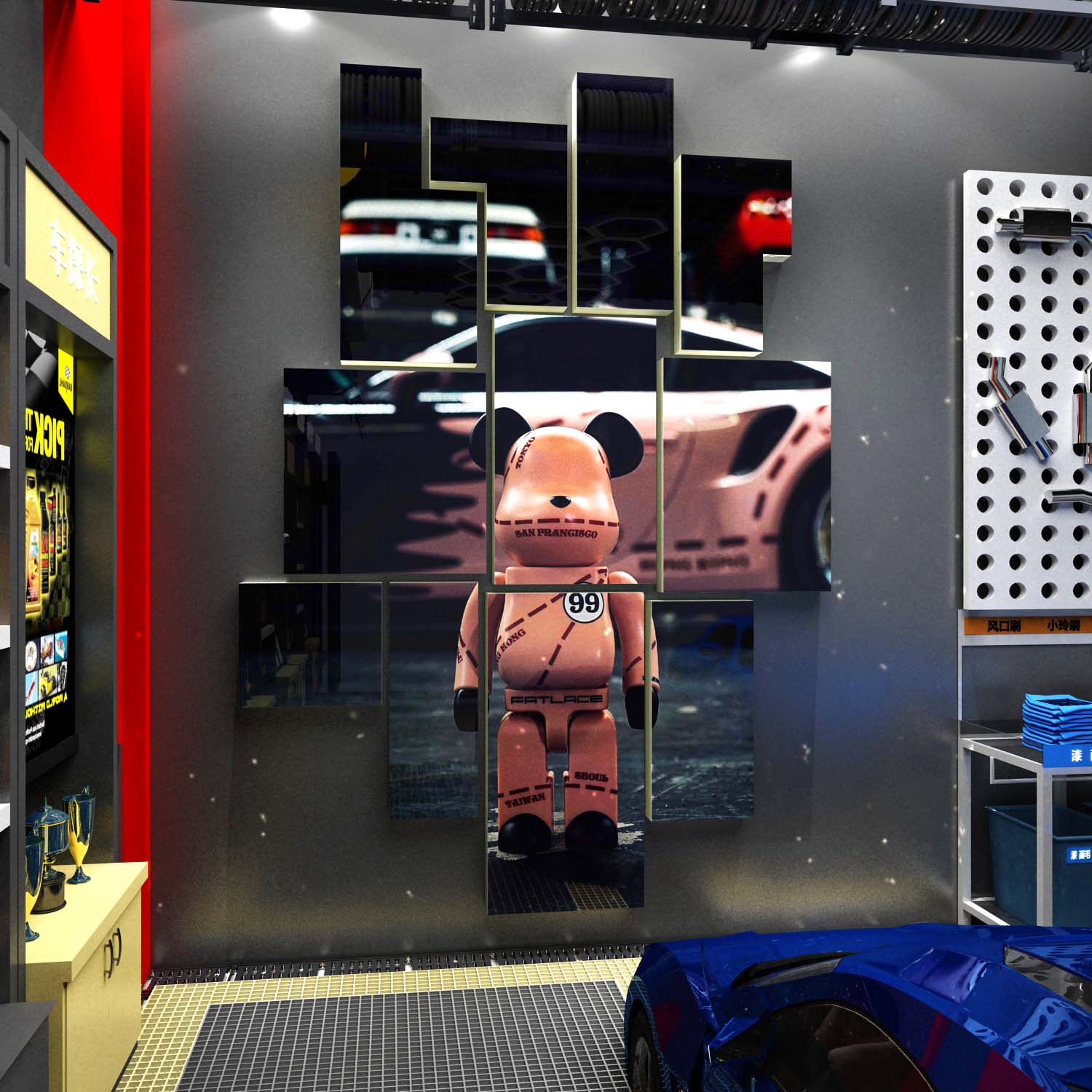 汽车美容维修工厂车间修理车行洗车店墙面装饰广告背景贴纸画防水