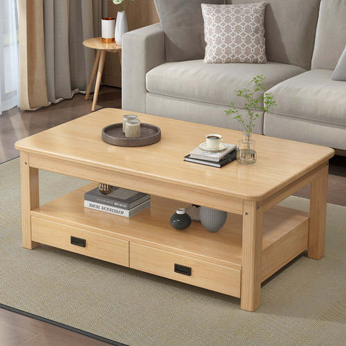 茶几家用简约现代茶几桌经济小户型松木原木抽屉简易茶桌