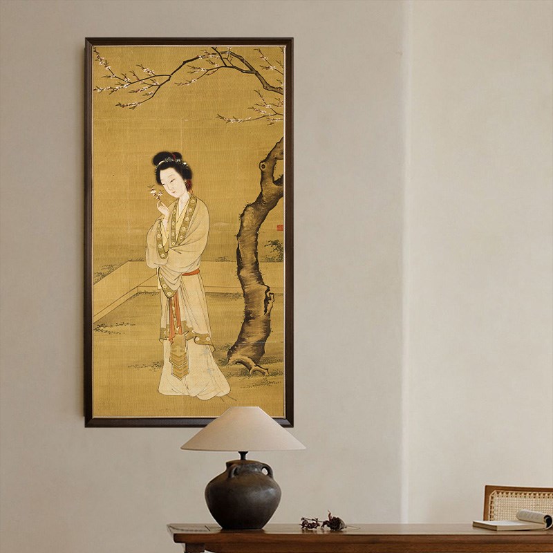 新中式仕女图卧室客厅装饰画沙发背景墙桃花壁画入户玄关艺术挂画