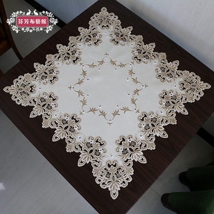 刺绣餐桌布艺台布茶几巾现代简约家用绣花方巾盖布圆桌布多用盖巾