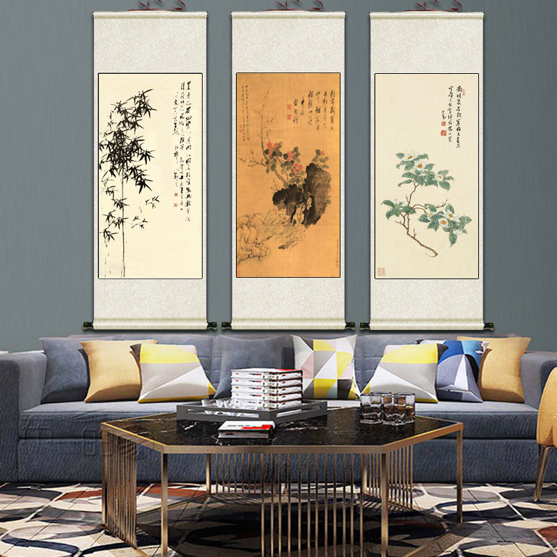 名家花鸟挂画齐白石虾唐寅风竹图郎世宁花阴双鹤图画
