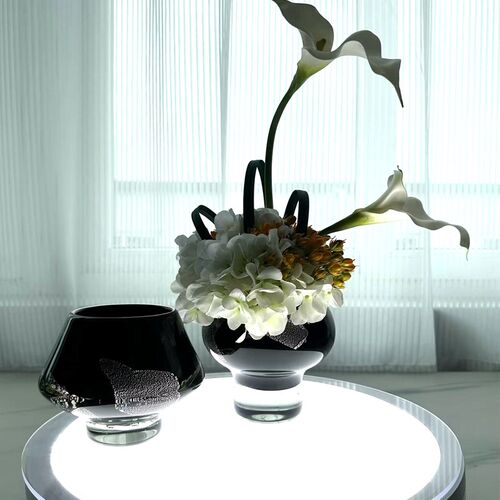 简约现代黑色瓶身银箔琉璃花瓶样板房售楼处洽谈黑色花器特惠