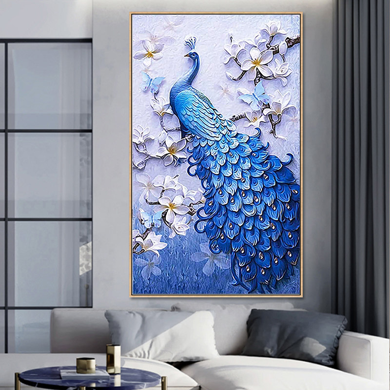 孔雀数字油画装中式手工丙烯填色画