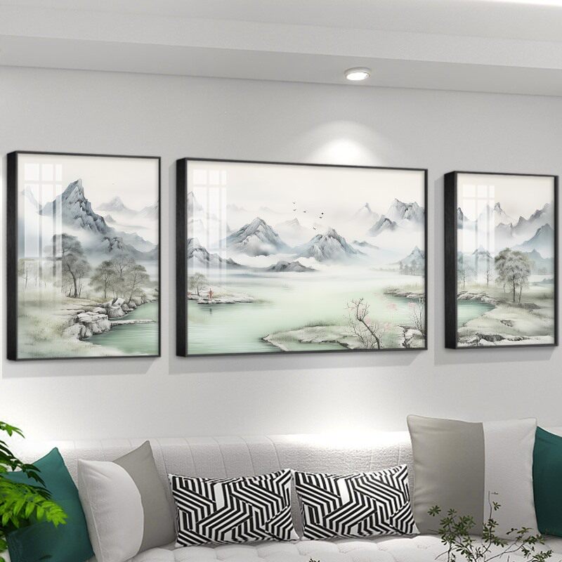 现代简约背景墙画三联组合风景挂画象艺术画