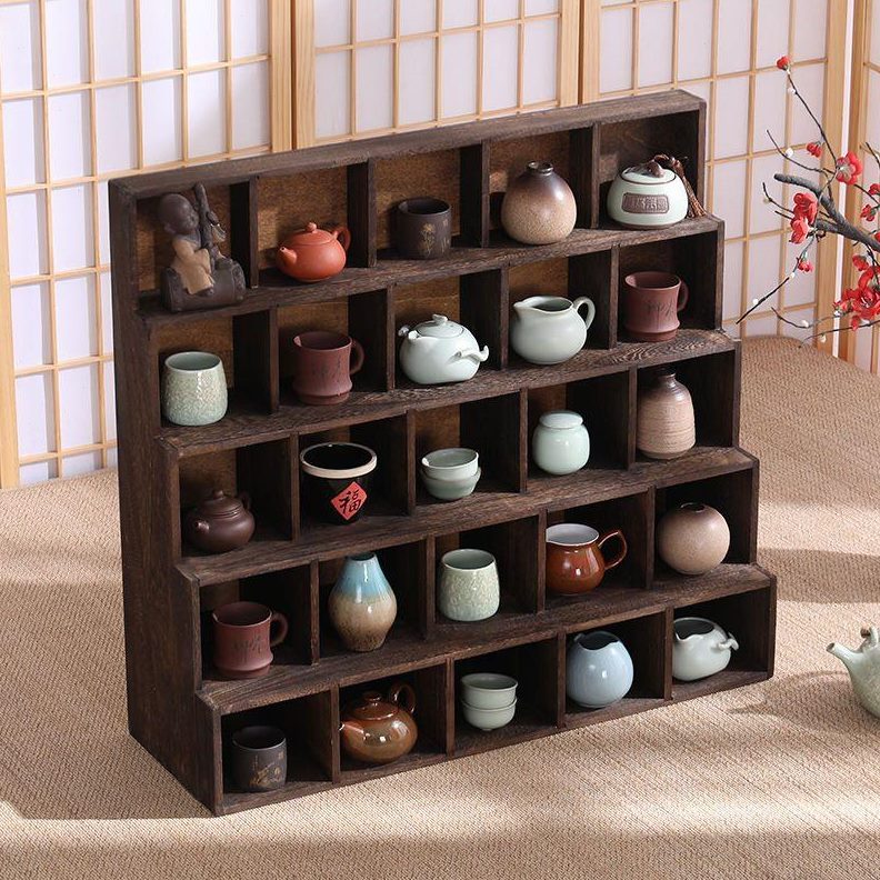 梯架茶棚摆件面茶杯收纳架置物架阶实木桌小博古架茶具茶壶展示架