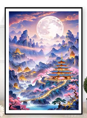 天沧月十字c绣2024新款线绣客厅小件古风阁楼玄关卧室高端手工刺