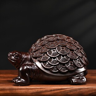 黑檀木雕金钱龟摆件木质乌龟家居办公室客厅N玄关装饰摆设工艺礼