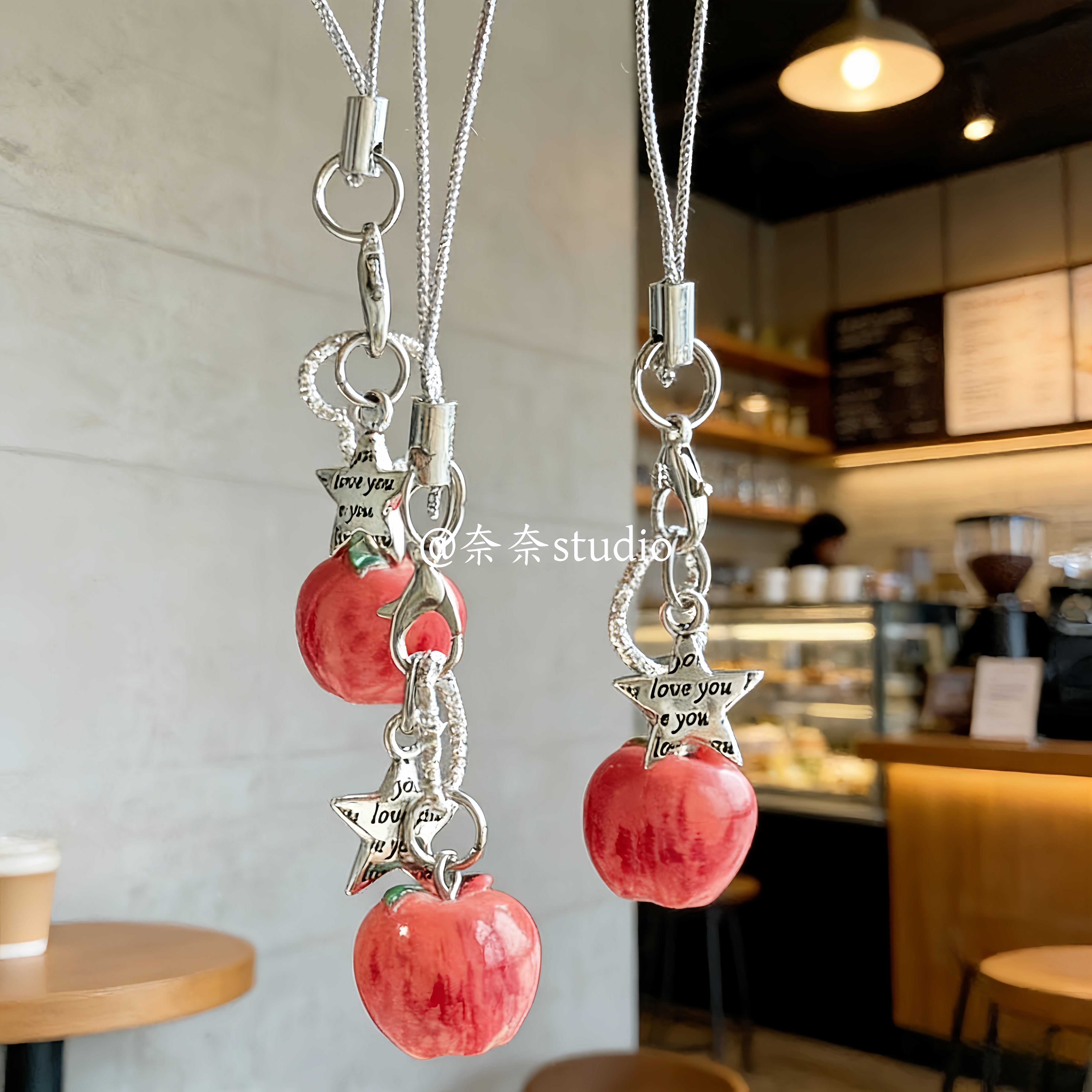 仿真苹果挂件蓝莓手作手机挂链串珠相机挂件可爱ins小众包包挂件