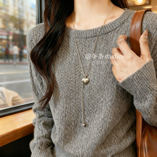 极简银色爱心吊坠项链女款秋冬韩系小众设计配饰长款抽拉式毛衣链