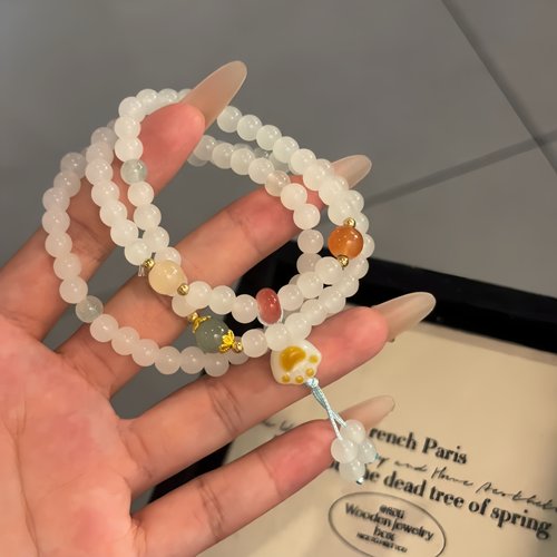 可爱炭烧猫爪三圈手串中式国潮编织小众设计高级感串珠闺蜜手链