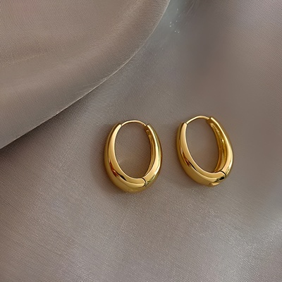 欧美气质金属耳环几何椭圆耳圈2025网红新款潮时尚耳扣个性耳饰女