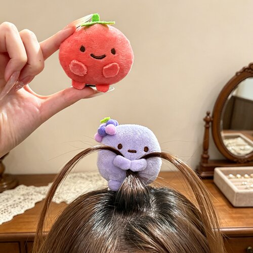 日系可爱水果角落生物发夹mini圆子发卡三色团子毛绒公仔创意顶夹