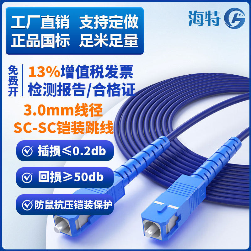 单模铠装光纤线跳线成品光纤线单模单芯3/5/8/15/20/30m防鼠防水抗拉扯LC/ST/FC/SC延长线方转圆光纤铠装跳线